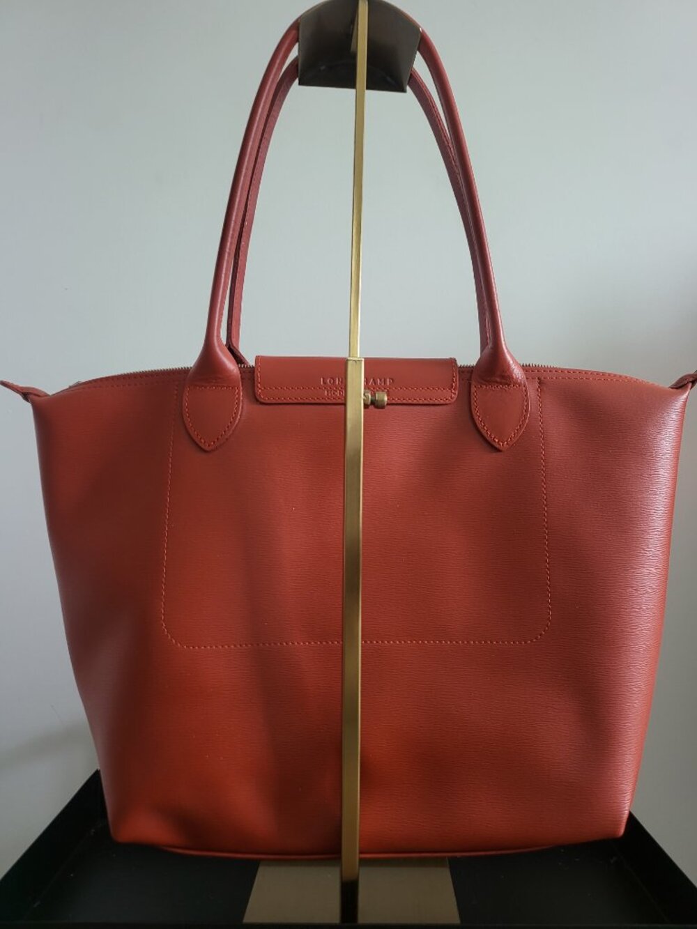 Classic Longchamp rust /orange colored Le Pliage leather tote - Picture 3 of 5